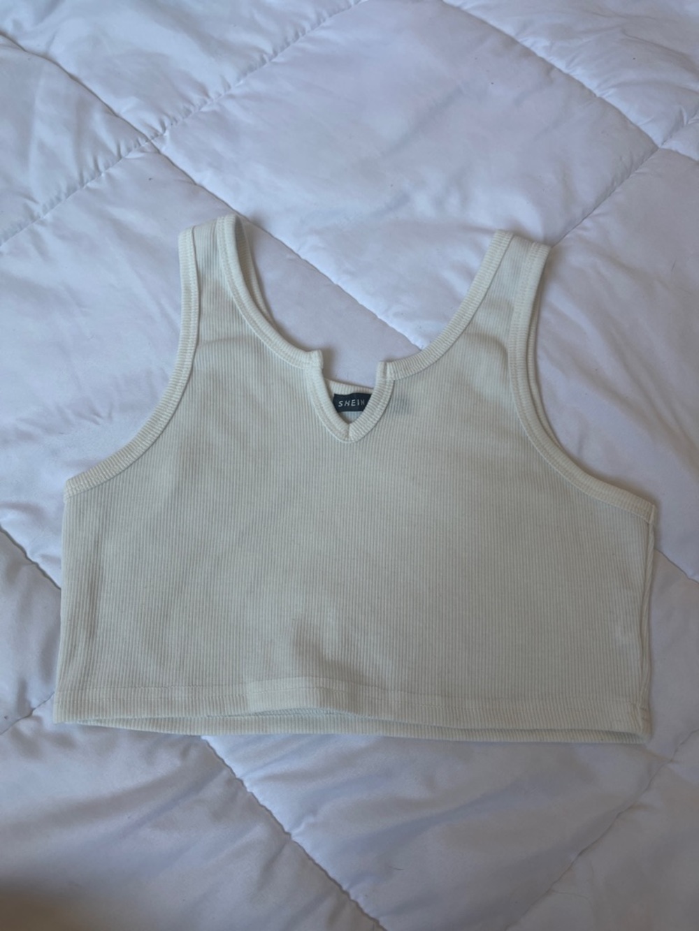 SHEIN white Ribbed V-Notch Crop Top